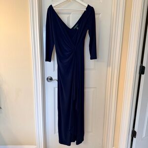 Ralph Lauren Deep Blue Long Sleeve Cross Front Maxi Dress
